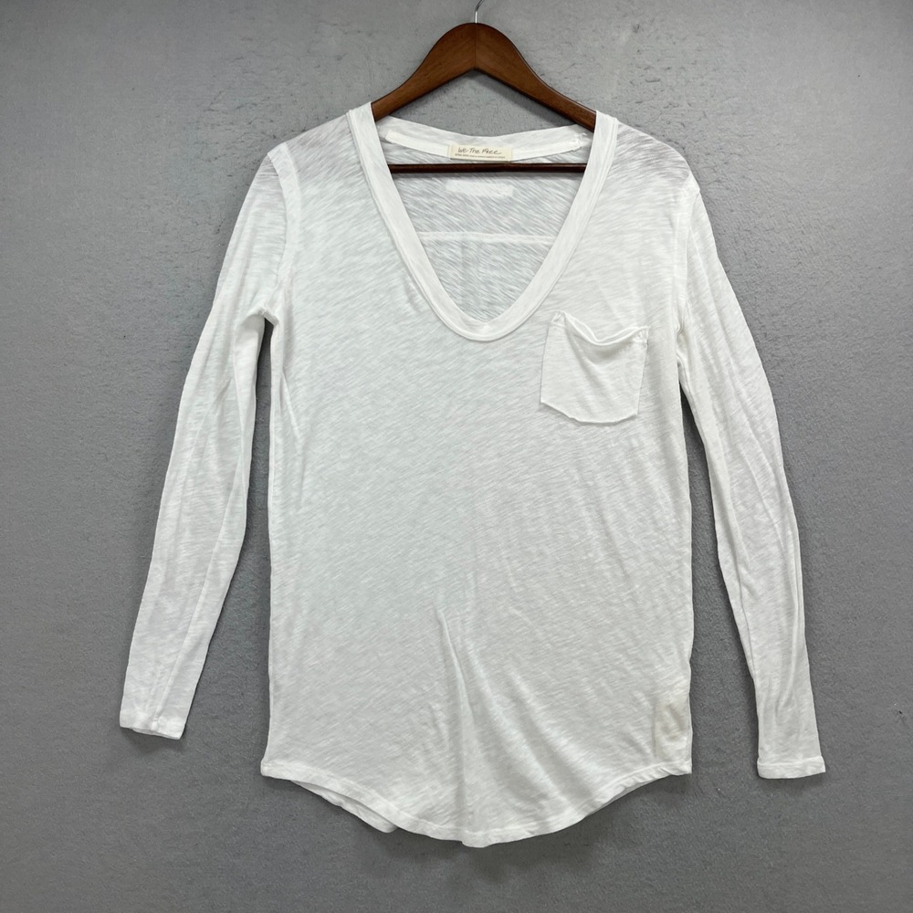 We The Free T Shirt Womens XS White Paper Thin Long Sleeve Pocket Tee Casual